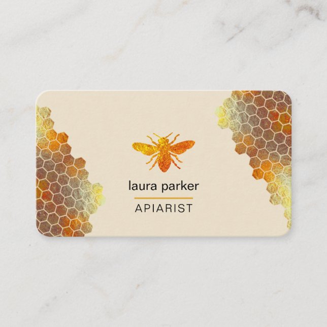 Honeycomb Honey Bee Apirarist Hexagons Beekeeper Business Card (Front)