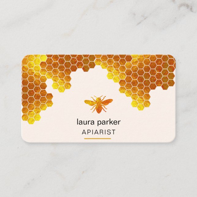 Honeycomb Honey Bee Apirarist Hexagons Beekeeper Business Card (Front)