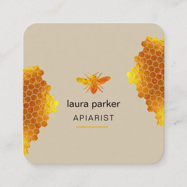 Honeycomb Honey Bee Apirarist Hexagons Beekeeper Square Business Card (Front)