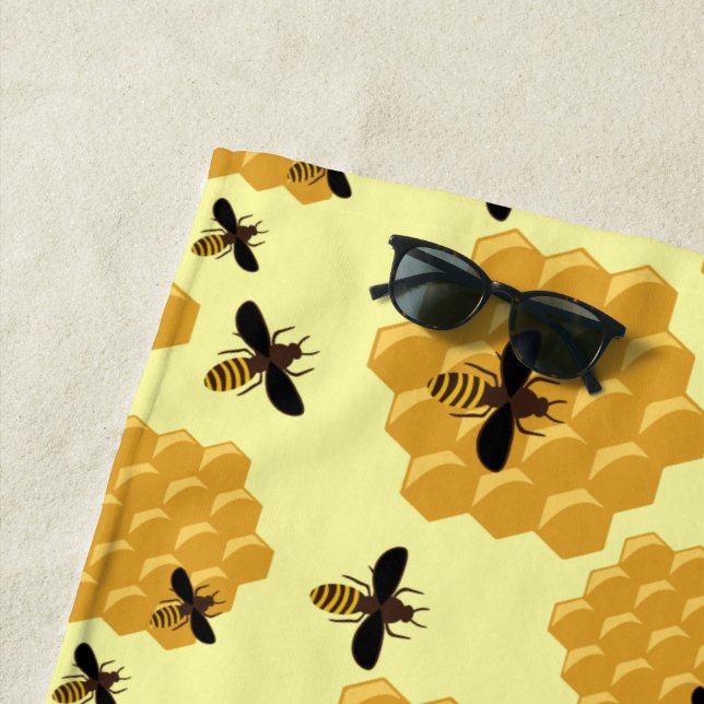 Honeycomb Honey Bees Insect Lover Yellow Beekeeper Beach Towel (In Situ)