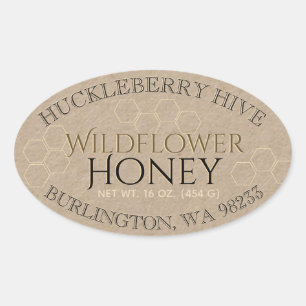 Honeycomb Honey Kraft Gold Oval Honey Label