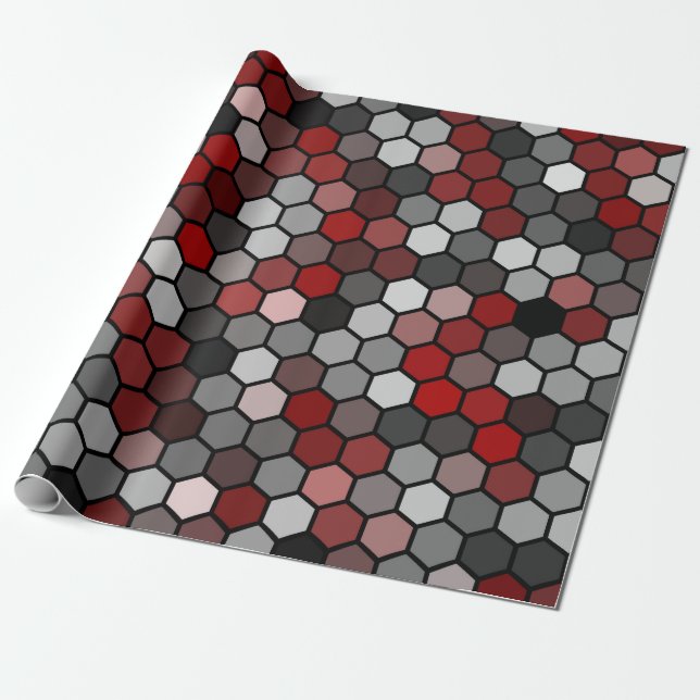 Honeycomb in red, honey like hexagon pattern wrapping paper (Unrolled)