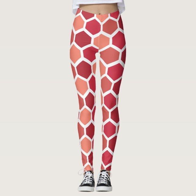 Honeycomb in Reds Leggings (Front)