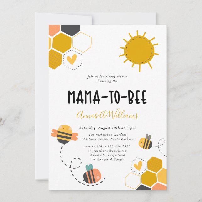 Honeycomb Mama-To-Bee Baby Shower Invitation (Front)