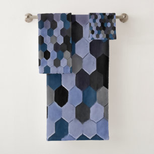 Honeycomb Pattern In Grey and Blue Wintry Colours Bath Towel Set