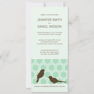 Honeycomb Pattern In Mint Green With Love Birds Invitation