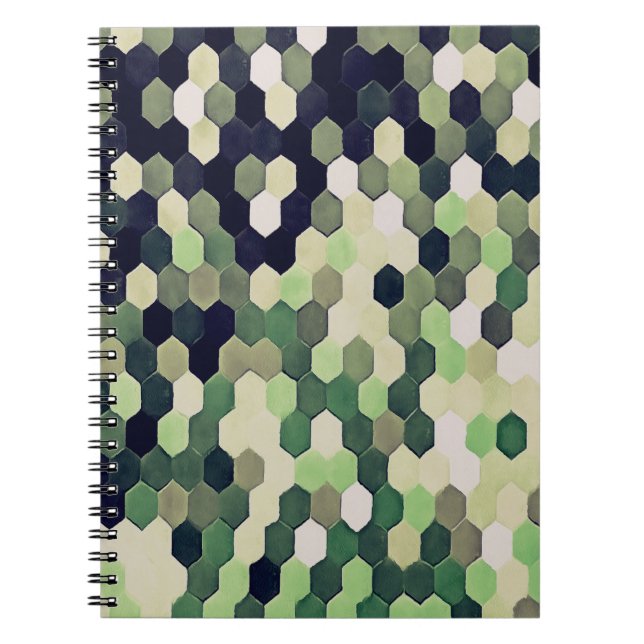 Honeycomb Pattern In Peppermint Green and Black Notebook (Front)