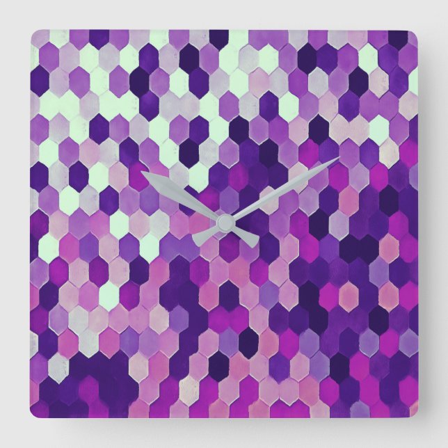 Honeycomb Pattern In Royal Plum and Pink Colours Square Wall Clock (Front)