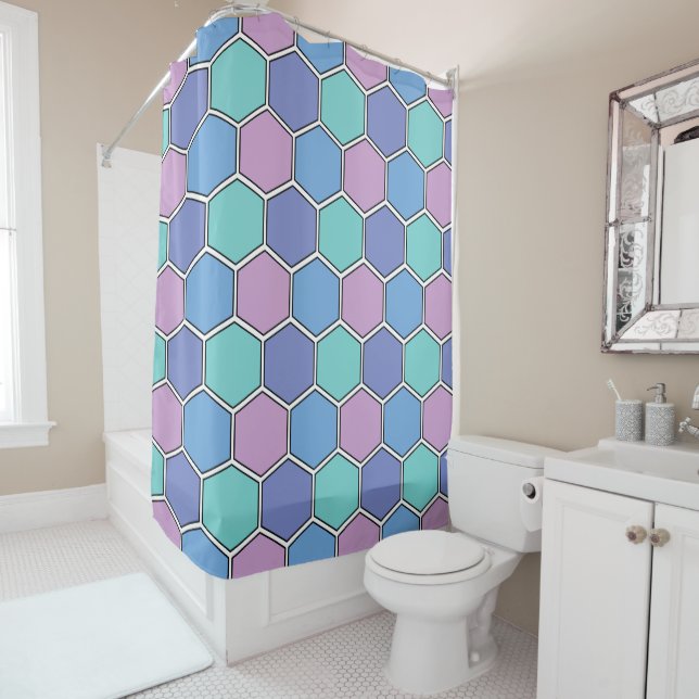 Honeycomb Pattern Pastels Shower Curtain (In Situ)