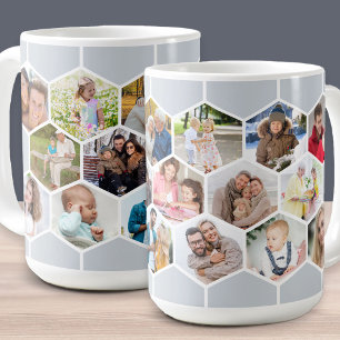 Honeycomb Photo Collage 17 Pic Silver Grey 15oz Coffee Mug