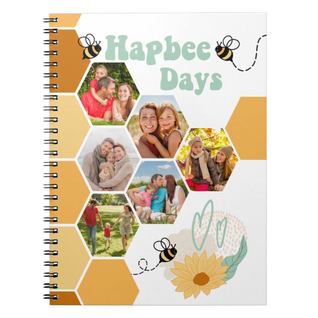 Honeycomb Photo Collage Cute Bumble Bee Notebook (Front)