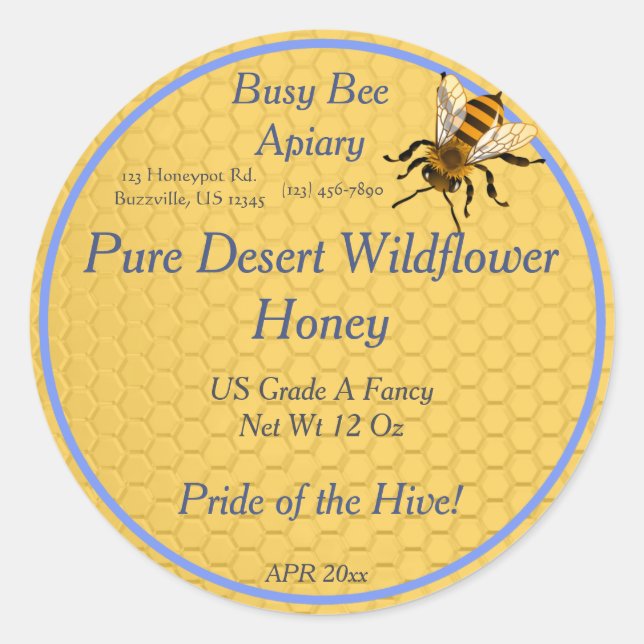 Honeycomb Round with Single Honeybee Honey Label (Front)