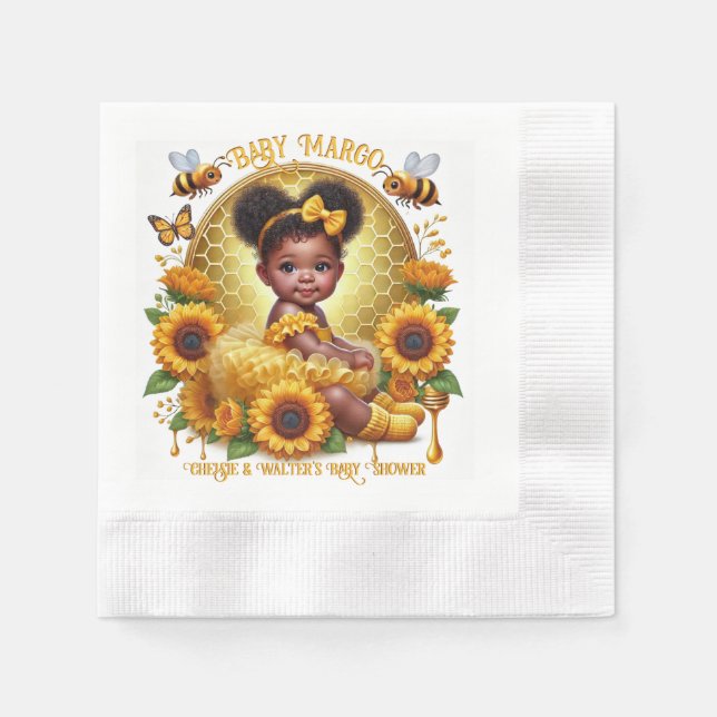 Honeycomb & Sunflowers Cute Afro Puff Baby Girl Napkin (Front)