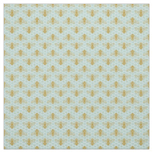 Honeycomb Teal and Bees Fabric