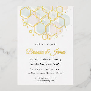 Honeycomb Wedding Gold Foil Modern Geometric Holiday Card