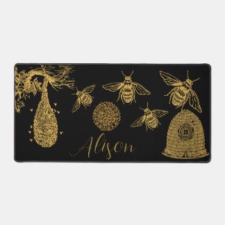 Honeycomb Wildlflower Black  Desk Mat