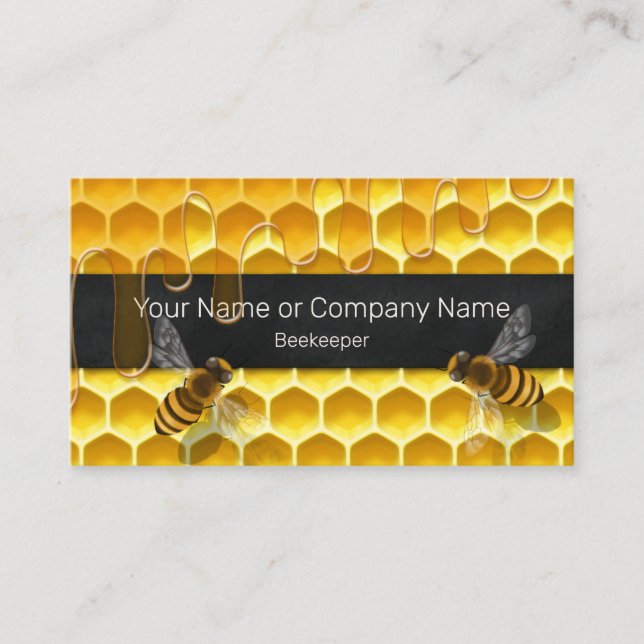 Honeycomb With Flying Honeybees Beekeeper Business Card (Front)