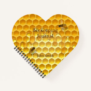 Honeycomb with Flying Honeybees Custom Heart Notebook