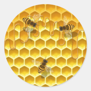 Honeycomb with Honeybees Customisable Round Classic Round Sticker