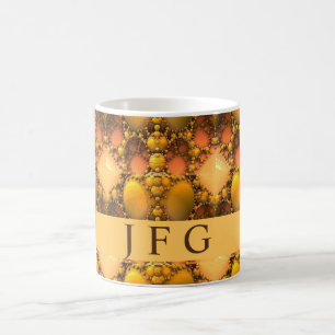 Honeycomb Yellow Fractal Art  Monogram Coffee Mug