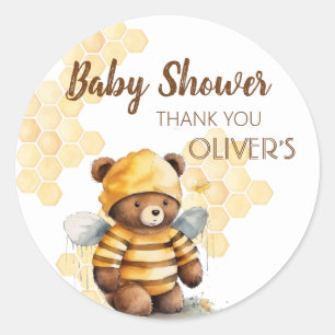 Honeycombs and brown honey teddy bear Baby Shower Classic Round Sticker