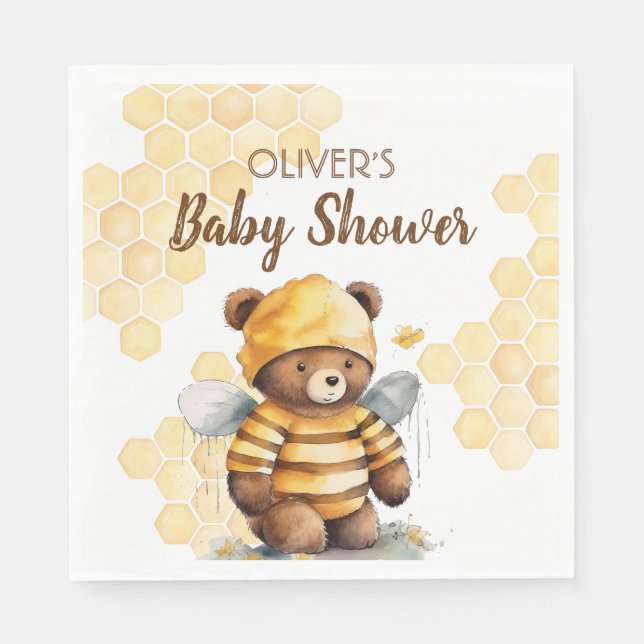 Honeycombs and brown honey teddy bear Baby Shower Napkin (Front)