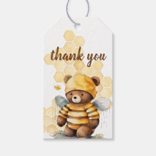 Honeycombs and brown honey teddy bear thank you gift tags