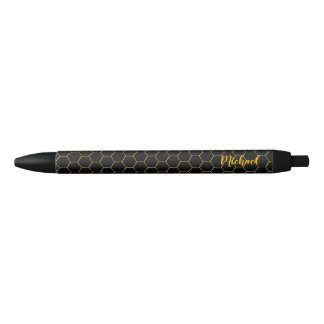 Honeycombs Gold pattern Black background Black Ink Pen