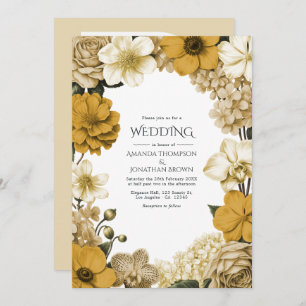 Honeydew Cream, Warm Oat & Dijon Bloom Wedding Invitation