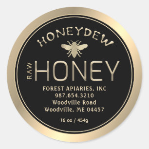 HONEYDEW FOREST HONEY Gold on Black with Bee  Classic Round Sticker