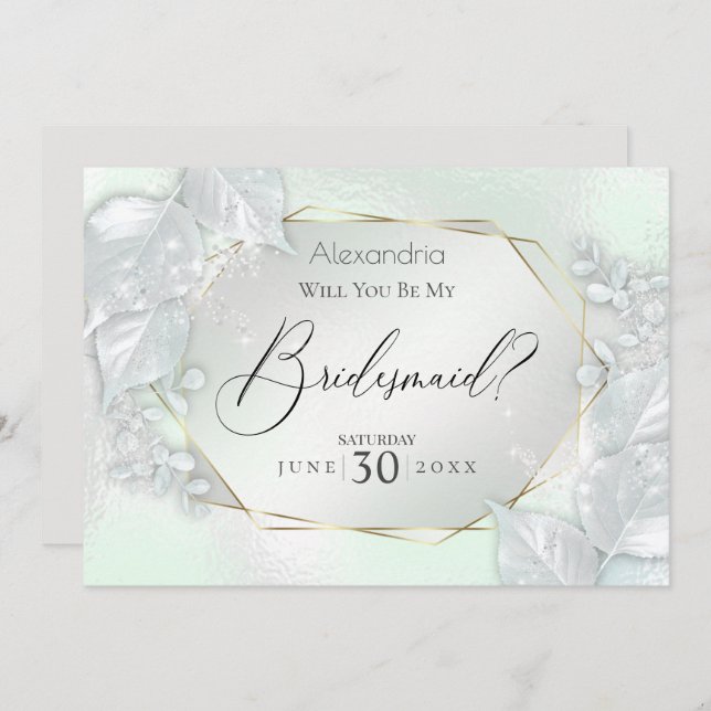 Honeydew Shimmery Will You Be My Bridesmaid Invitation (Front/Back)