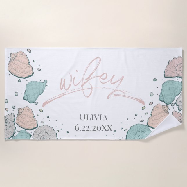 Honeymoon Beach - WIFEY  Coral Seashells Towel (Front)