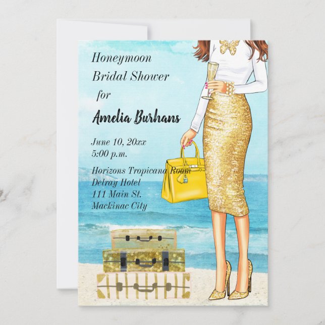 Honeymoon Bridal Shower Invitation Tropical (Front)