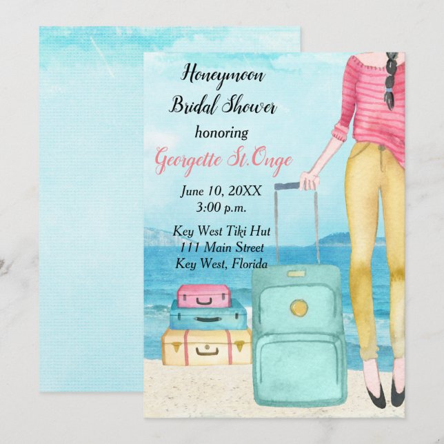 Honeymoon Bridal Shower Invitation Tropical (Front/Back)
