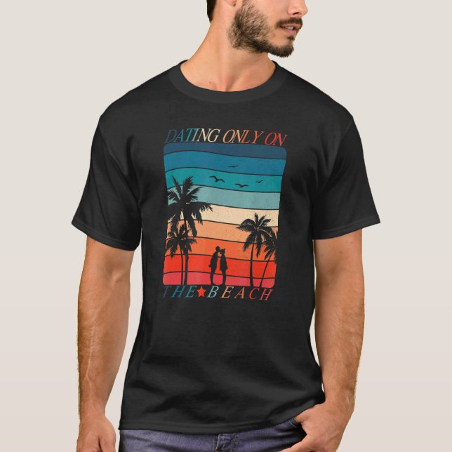 Honeymoon Couple Beach Vacation Tropical 70s Retro T-Shirt (Front)