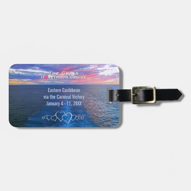 Honeymoon Cruise Destination Wedding Ocean Sunset Luggage Tag (Front Horizontal)
