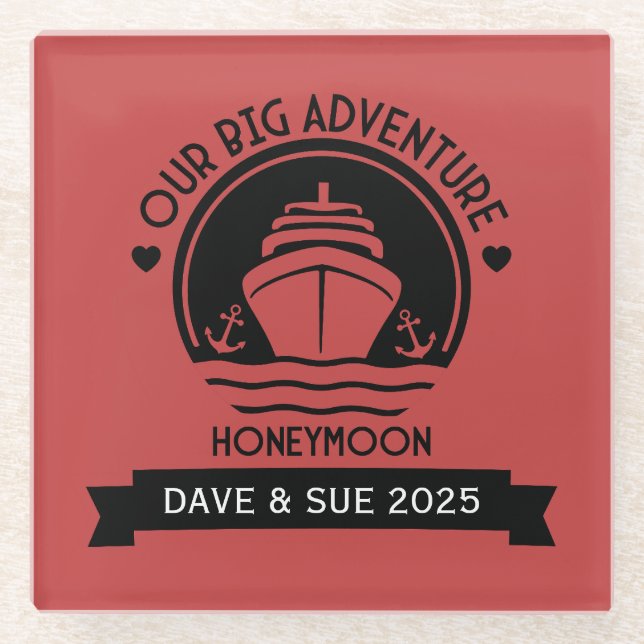 Honeymoon Cruise Glass Coaster (Front)