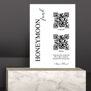 Honeymoon Elegant Fund Modern Cash QR Code Wedding Pedestal Sign