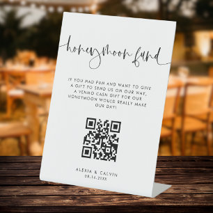 Honeymoon Fun Minimalist Script QR code Wedding Pedestal Sign