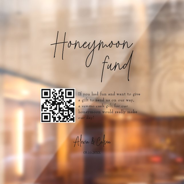 Honeymoon Fun | Minimalist Script QR code Wedding  Window Cling (Sheet 2)