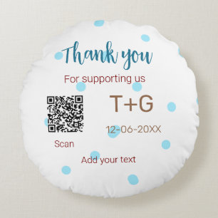 Honeymoon fund Add Q R code couple name wedding Round Cushion