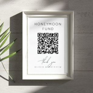 Honeymoon Fund. Black and white QR Code wedding Poster