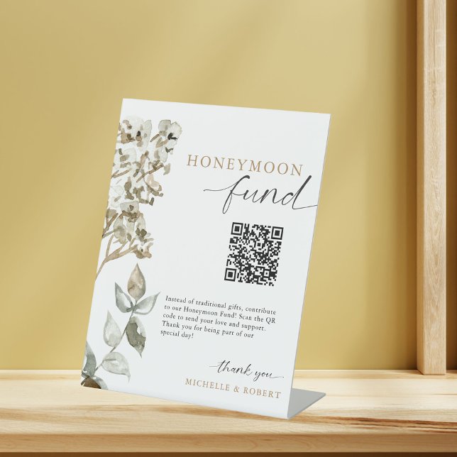 Honeymoon Fund Boho Pampas Grass Wedding Elegant Pedestal Sign (Creator Uploaded)