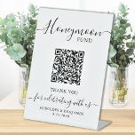 Honeymoon Fund Elegant Calligraphy QR Code Wedding Pedestal Sign<br><div class="desc">Honeymoon Fund ! Simple yet elegant calligraphy, this wedding honeymoon fund sign features Honeymoon in elegant calligraphy, your personalised QR code for a cash app or Venmo. Customise this elegant wedding sign with your names and date! COPYRIGHT © 2020 Judy Burrows, Black Dog Art - All Rights Reserved. Honeymoon Fund...</div>