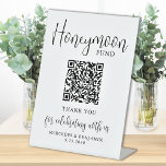 Honeymoon Fund Elegant Script QR Code Wedding Pedestal Sign<br><div class="desc">Honeymoon Fund ! Simple yet elegant calligraphy, this wedding honeymoon fund sign features Honeymoon in elegant calligraphy, your personalised QR code for a cash app or Venmo. Customise this elegant wedding sign with your names and date! COPYRIGHT © 2020 Judy Burrows, Black Dog Art - All Rights Reserved. Honeymoon Fund...</div>