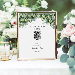 Honeymoon Fund Greenery Cash QR Code Wedding Sign