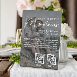 Honeymoon fund modern cash qr code photo pedestal sign<br><div class="desc">This alternative wedding registry Honeymoon Fund sign features the caption "Take us to the mountains" in modern white fonts over one of your favourite engagement pictures. Easily add up to 2 QR Codes to invite your guests to make a contribution to your dream vacation by sending cash donations to your...</div>