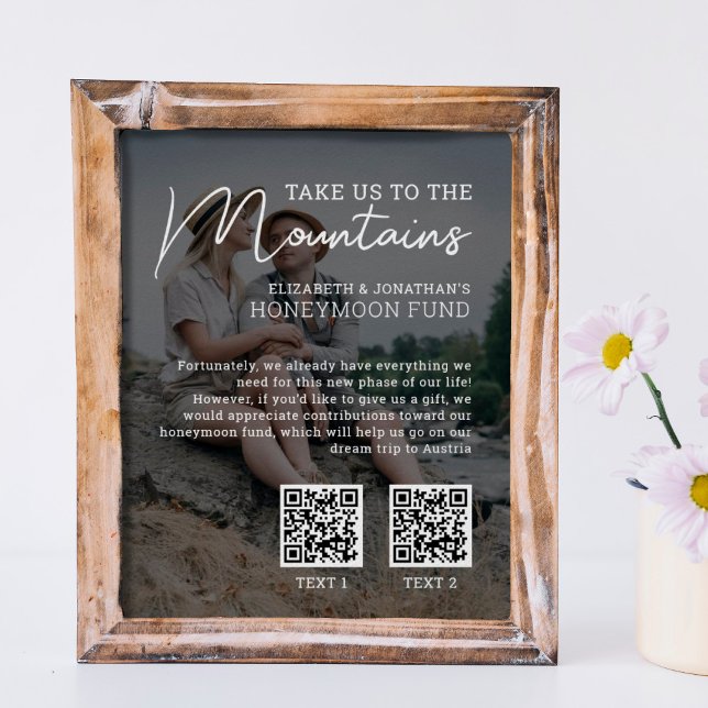 Honeymoon fund modern cash qr code photo poster (Creator Uploaded)