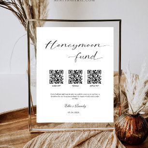 Honeymoon Fund Modern Cash QR Code Wedding Pedestal Sign