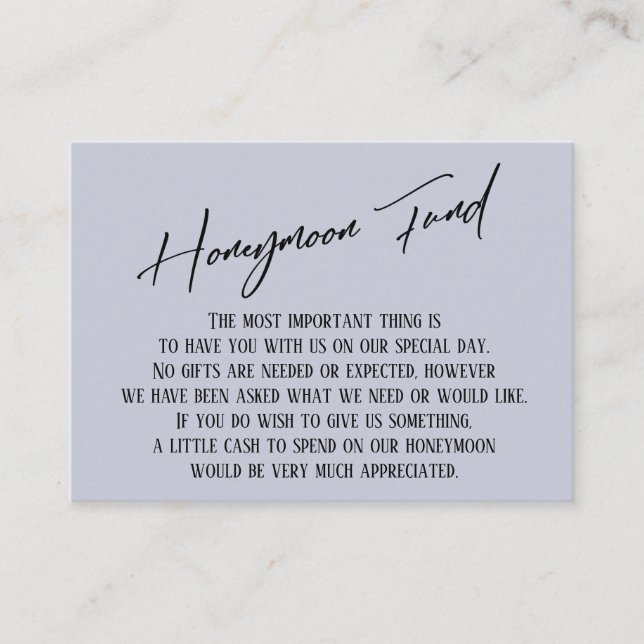 Honeymoon Fund Modern Handwriting Dusty Blue Enclosure Card (Front)